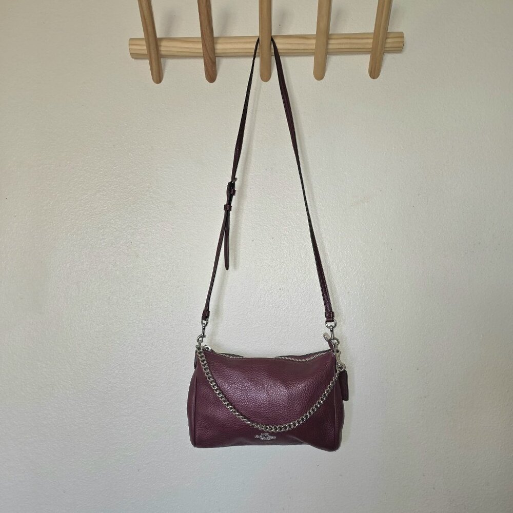 Pebbled Faux Chain Crossbody Shoulder Bag Fuchsia Bordeaux - Picture 3 of 16